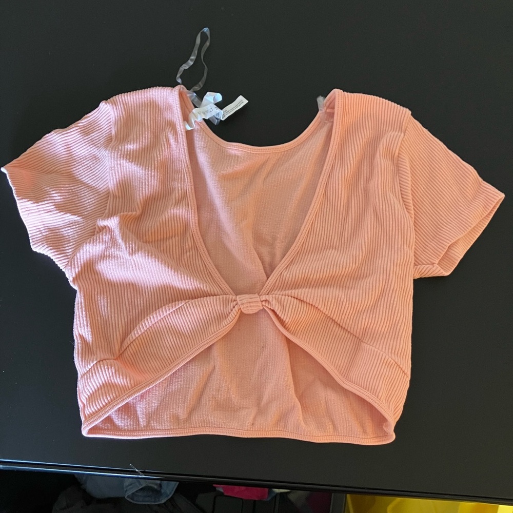 Aeropostale Coral Ribbed Knot Front Tee